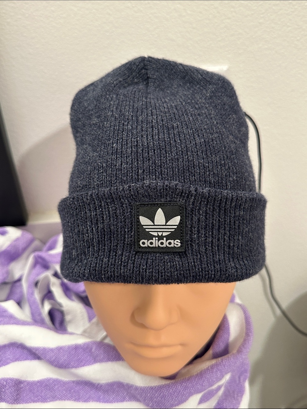adidas Black Folded Cuff Beanie with Trefoil Patch